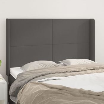 Cabecero Cama | Panel De Cabecera Con Orejas Cuero Sintético Gris 147x16x118/128cm Cfw8303082