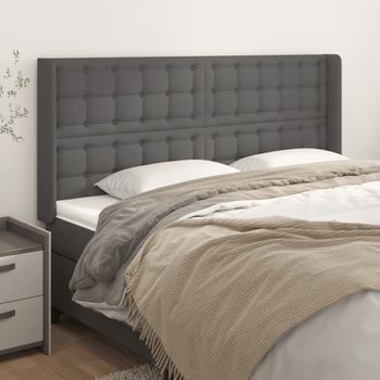 Cabecero Cama | Panel De Cabecera Con Orejas Cuero Sintético Gris 163x16x118/128cm Cfw9586524