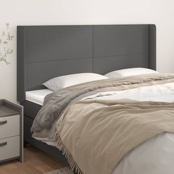 Cabecero Cama | Panel De Cabecera Con Orejas Cuero Sintético Gris 163x16x118/128cm Cfw2659562