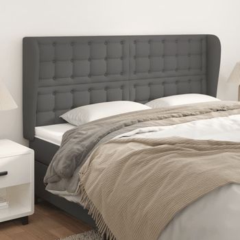 Cabecero Cama | Panel De Cabecera Con Orejas Cuero Sintético Gris 163x23x118/128cm Cfw4969820