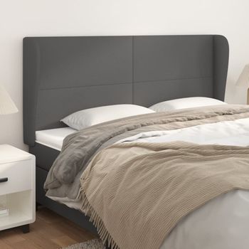 Cabecero Cama | Panel De Cabecera Con Orejas Cuero Sintético Gris 163x23x118/128cm Cfw3381573