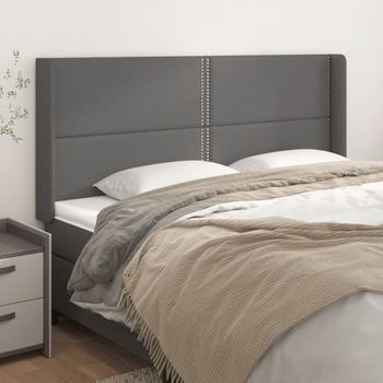 Cabecero Cama | Panel De Cabecera Con Orejas Cuero Sintético Gris 183x16x118/128 Cm Cfw1345460