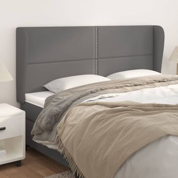 Cabecero Cama | Panel De Cabecera Con Orejas Cuero Sintético Gris 183x23x118/128cm Cfw2493023