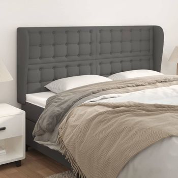 Cabecero Cama | Panel De Cabecera Con Orejas Cuero Sintético Gris 203x23x118/128 Cm Cfw2308586