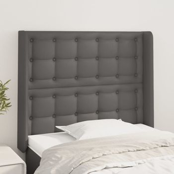 Cabecero Cama | Panel De Cabecera Con Orejas Cuero Sintético Gris 83x16x118/128cm Cfw8040398