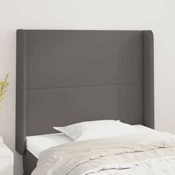 Cabecero Cama | Panel De Cabecera Con Orejas Cuero Sintético Gris 93x16x118/128cm Cfw9396134