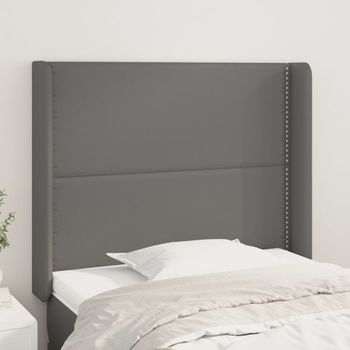 Cabecero Cama | Panel De Cabecera Con Orejas Cuero Sintético Gris 93x16x118/128cm Cfw7342731