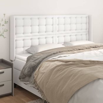 Cabecero Cama | Panel De Cabecera Con Orejas De Cuero Sintético Blanco 163x16x118/128 Cm Cfw5732432