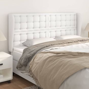 Cabecero Cama | Panel De Cabecera Con Orejas De Cuero Sintético Blanco 163x23x118/128 Cm Cfw8103643