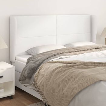 Cabecero Cama | Panel De Cabecera Con Orejas De Cuero Sintético Blanco 163x23x118/128 Cm Cfw1684315