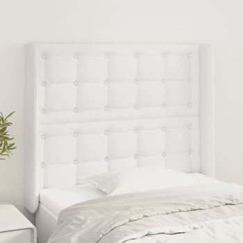 Cabecero Cama | Panel De Cabecera Con Orejas De Cuero Sintético Blanco 83x16x118/128 Cm Cfw9227489