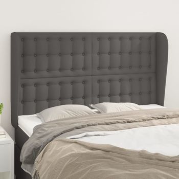 Cabecero Cama | Panel De Cabecera Con Orejas De Cuero Sintético Gris 147x23x118/128cm Cfw2567789