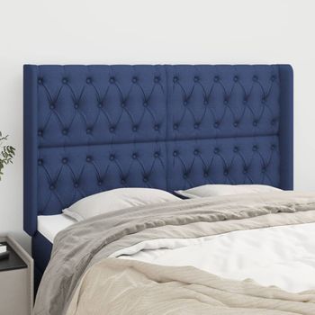 Cabecero Cama | Panel De Cabecera Con Orejas De Tela Azul 147x16x118/128 Cm Cfw6428542