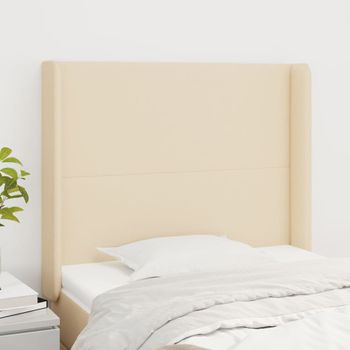 Cabecero Cama | Panel De Cabecera Con Orejas De Tela Color Crema 103x16x118/128 Cm Cfw1764905