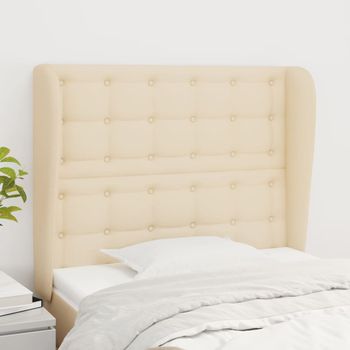 Cabecero Cama | Panel De Cabecera Con Orejas De Tela Color Crema 103x23x118/128 Cm Cfw1010258