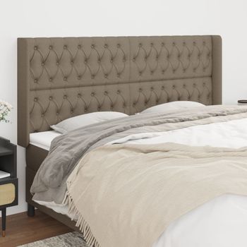 Cabecero Cama | Panel De Cabecera Con Orejas De Tela Gris Taupe 203x16x118/128 Cm Cfw1758559