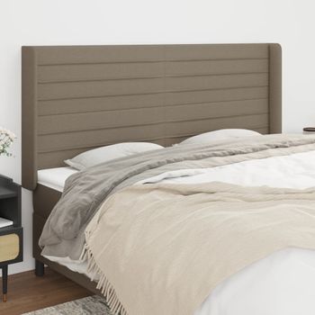 Cabecero Cama | Panel De Cabecera Con Orejas De Tela Gris Taupe 203x16x118/128 Cm Cfw8796730