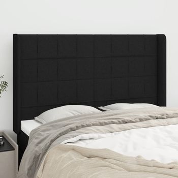 Cabecero Cama | Panel De Cabecera Con Orejas De Tela Negro 147x16x118/128 Cm Cfw6913784