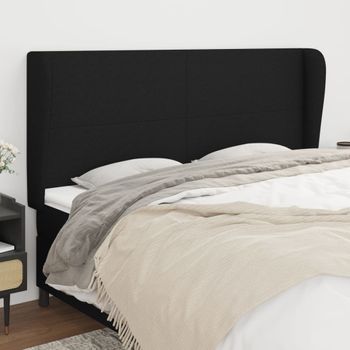 Cabecero Cama | Panel De Cabecera Con Orejas De Tela Negro 163x23x118/128 Cm Cfw6413740