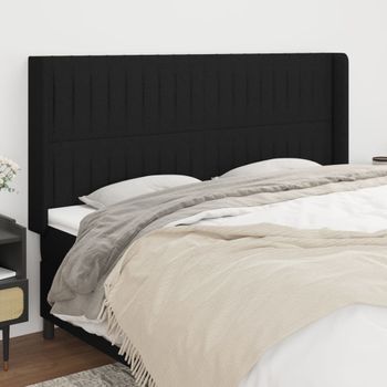 Cabecero Cama | Panel De Cabecera Con Orejas De Tela Negro 183x16x118/128 Cm Cfw6492789