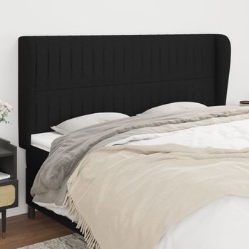 Cabecero Cama | Panel De Cabecera Con Orejas De Tela Negro 183x23x118/128 Cm Cfw7583427