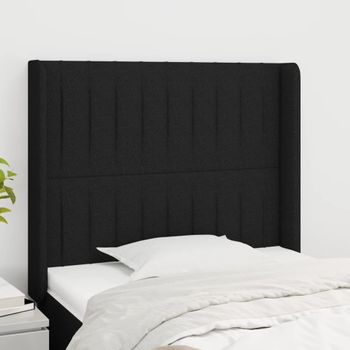 Cabecero Cama | Panel De Cabecera Con Orejas De Tela Negro 83x16x118/128 Cm Cfw5500619