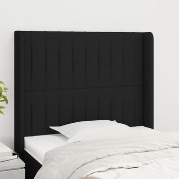 Cabecero Cama | Panel De Cabecera Con Orejas De Tela Negro 93x16x118/128 Cm Cfw7080033