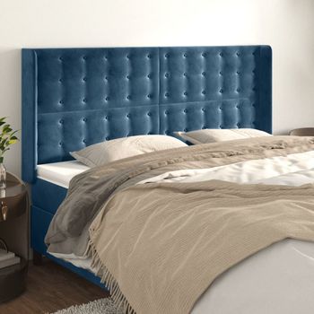 Cabecero Cama | Panel De Cabecera Con Orejas De Terciopelo Azul Oscuro 183x16x118/128 Cm Cfw1488657