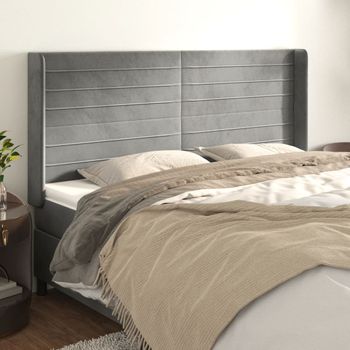 Cabecero Cama | Panel De Cabecera Con Orejas De Terciopelo Gris Claro 163x16x118/128 Cm Cfw1721521