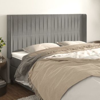 Cabecero Cama | Panel De Cabecera Con Orejas De Terciopelo Gris Claro 163x16x118/128 Cm Cfw4280636