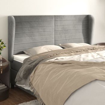 Cabecero Cama | Panel De Cabecera Con Orejas De Terciopelo Gris Claro 163x23x118/128 Cm Cfw2426791