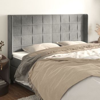 Cabecero Cama | Panel De Cabecera Con Orejas De Terciopelo Gris Claro 183x16x118/128 Cm Cfw5521356