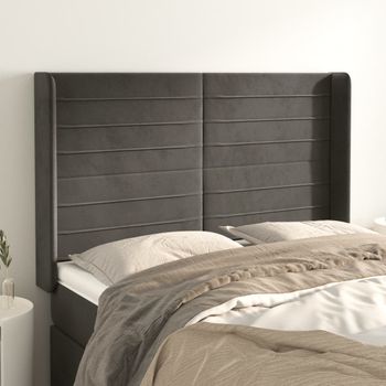 Cabecero Cama | Panel De Cabecera Con Orejas De Terciopelo Gris Oscuro 147x16x118/128 Cm Cfw4766181