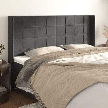 Cabecero Cama | Panel De Cabecera Con Orejas De Terciopelo Gris Oscuro 163x16x118/128 Cm Cfw7810131