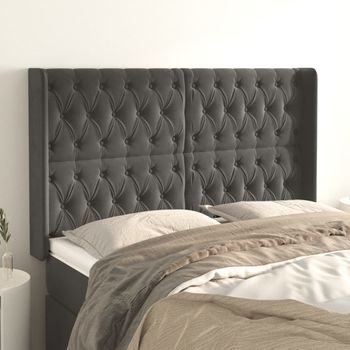 Cabecero Cama | Panel De Cabecera Con Orejas De Terciopelo Gris Oscuro 163x16x118/128 Cm Cfw1705938