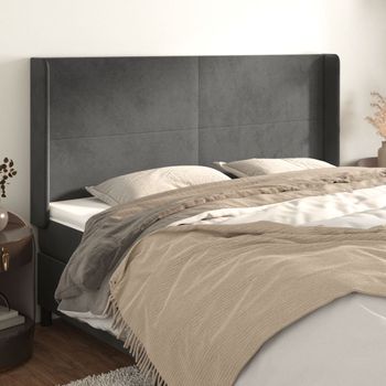 Cabecero Cama | Panel De Cabecera Con Orejas De Terciopelo Gris Oscuro 163x16x118/128 Cm Cfw7003081