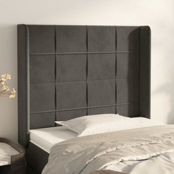 Cabecero Cama | Panel De Cabecera Con Orejas De Terciopelo Gris Oscuro 83x16x118/128 Cm Cfw2583222