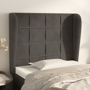 Cabecero Cama | Panel De Cabecera Con Orejas De Terciopelo Gris Oscuro 83x23x118/128 Cm Cfw1774434