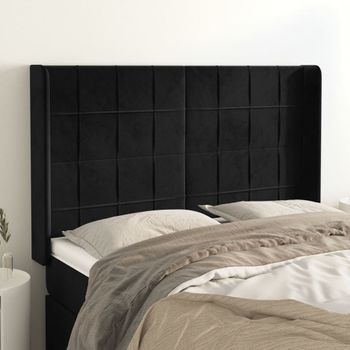 Cabecero Cama | Panel De Cabecera Con Orejas De Terciopelo Negro 147x16x118/128 Cm Cfw3680622