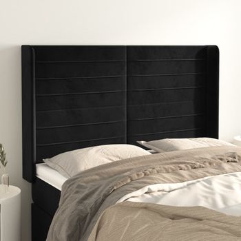 Cabecero Cama | Panel De Cabecera Con Orejas De Terciopelo Negro 147x16x118/128 Cm Cfw8751551