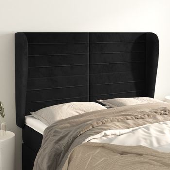 Cabecero Cama | Panel De Cabecera Con Orejas De Terciopelo Negro 147x23x118/128 Cm Cfw9364149