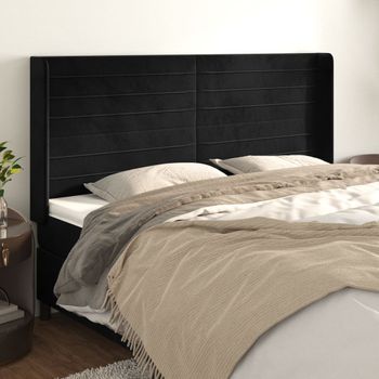 Cabecero Cama | Panel De Cabecera Con Orejas De Terciopelo Negro 183x16x118/128 Cm Cfw4360717