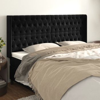 Cabecero Cama | Panel De Cabecera Con Orejas De Terciopelo Negro 183x16x118/128 Cm Cfw9571599