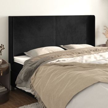 Cabecero Cama | Panel De Cabecera Con Orejas De Terciopelo Negro 183x16x118/128 Cm Cfw1266365