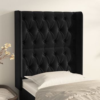 Cabecero Cama | Panel De Cabecera Con Orejas De Terciopelo Negro 83x16x118/128 Cm Cfw1271675