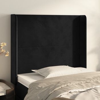 Cabecero Cama | Panel De Cabecera Con Orejas De Terciopelo Negro 83x16x118/128 Cm Cfw7336487