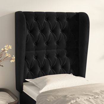 Cabecero Cama | Panel De Cabecera Con Orejas De Terciopelo Negro 83x23x118/128 Cm Cfw9243737