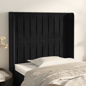 Cabecero Cama | Panel De Cabecera Con Orejas De Terciopelo Negro 93x16x118/128 Cm Cfw2228811