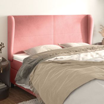 Cabecero Cama | Panel De Cabecera Con Orejas De Terciopelo Rosa 183x23x118/128 Cm Cfw1987416