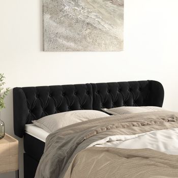 Cabecero Cama | Panel De Cabecera De Terciopelo Negro 163x23x78/88 Cm Cfw5165496